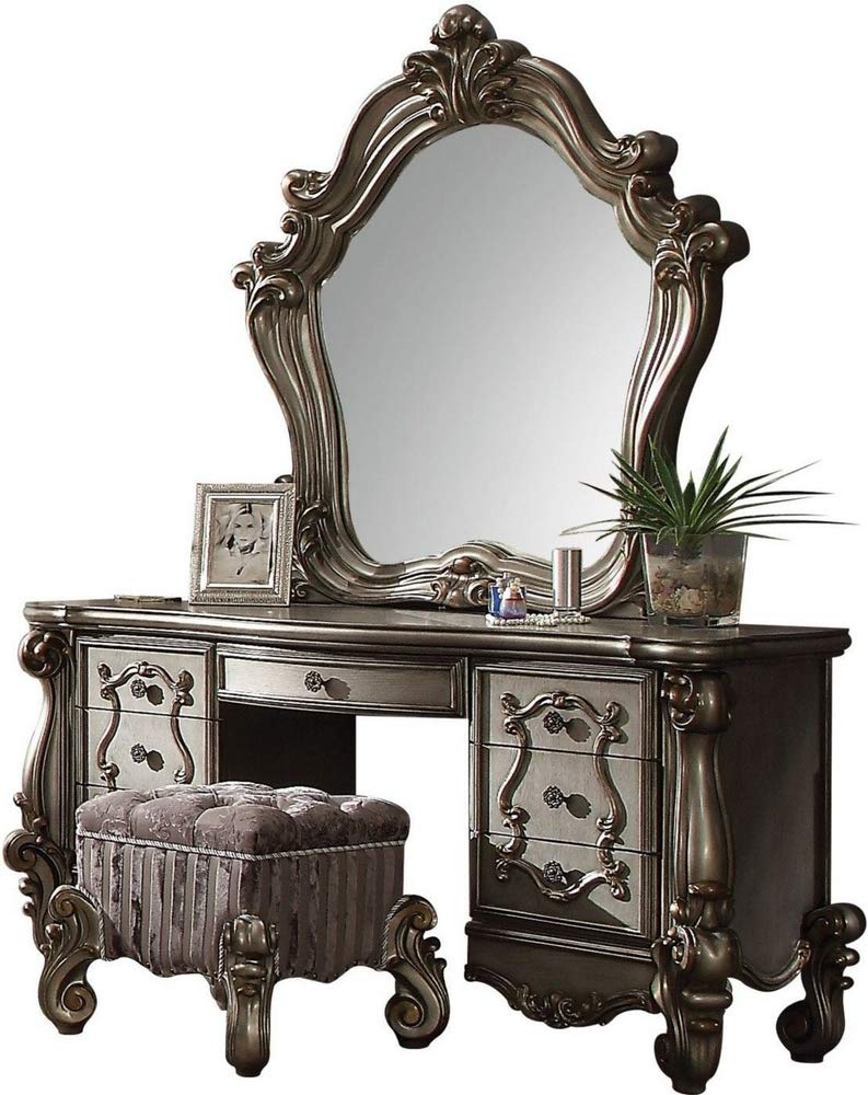 Acme Versailles Wood Bedroom Vanity Desk in Antique Platinum Pewter