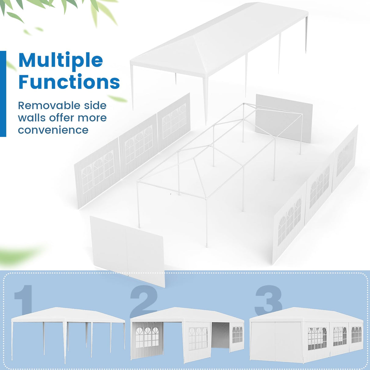 Wenst'sKufAN 10’ x 30' Pop Up Outdoor Canopy Tent, Heavy Duty Steel Frame with 6 Removable Sidewalls, Wedding Party Event Tent，White Wenst'sKufAN