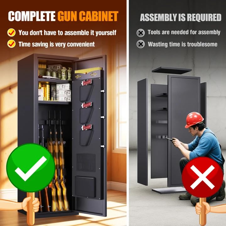 10-12 Fingerprint Gun Safe, Large Gun Safe for Rifles and Pistols,Quick-access Biometric Gun Cabinet,Rifle Safe with Removable Shelf Pistol Pockets，Home Gun Locker with Alarm System Silent Mode FFVVGH