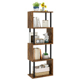 IBUYKE 5-Tier Tall Bookshelf,S-Shaped Geometric Bookcase, Wood Display Shelves with Storage,Industrial Bookshelf for Living Room Bedroom, Home Office, Rustic Brown WBC015H IBUYKE