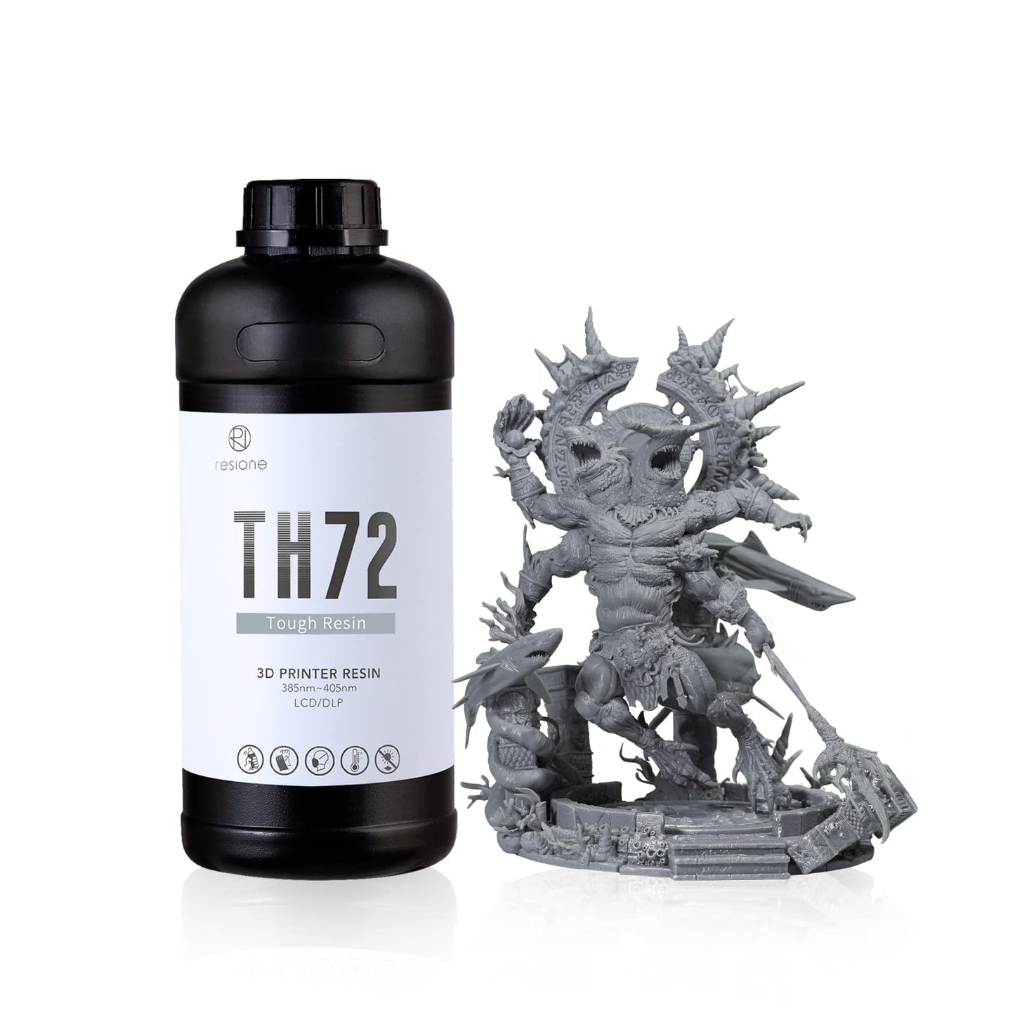 RESIONE 3D Printer Resin, TH72 Flexible Tough Resin with Long-Lasting Toughness and High Elongation, 3D Printing Impact Resistant for Figurines (Medium Grey 1KG)