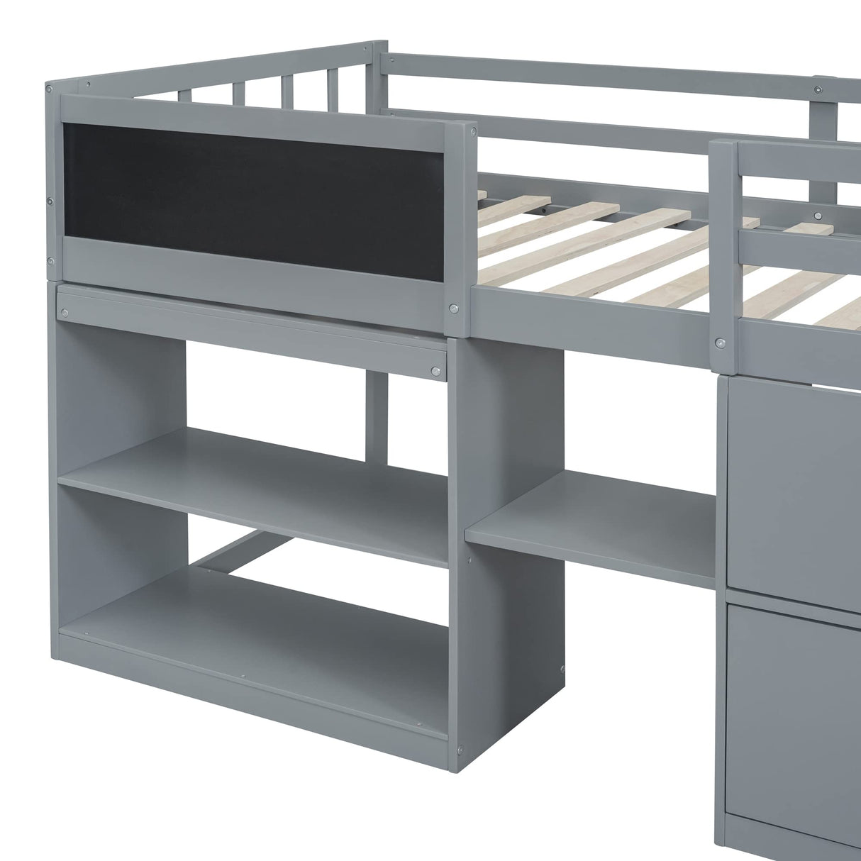 CITYLIGHT Twin Size Low Loft Bed with Storage, Kids Loft Bed with Small Rolling Desk & Chalkboard,Two Shelves and Two Drawers,Wooden Twin Loft Bed for Girls Boys Bedroom,Grey CITYLIGHT