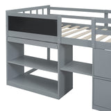 CITYLIGHT Twin Size Low Loft Bed with Storage, Kids Loft Bed with Small Rolling Desk & Chalkboard,Two Shelves and Two Drawers,Wooden Twin Loft Bed for Girls Boys Bedroom,Grey CITYLIGHT
