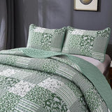 Mybedsoul Green Quilt Set Full Size, 3 Pieces Plaid Floral Bedspread Set Patchwork Reversible Bedding Set Microfiber Lightweight Bedspread Coverlet Set for All Season 78"x90" Mybedsoul
