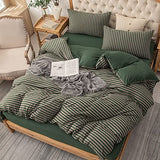 PURE ERA Jersey Knit Duvet Cover Set 100% T-Shirt Heather Cotton Super Soft Comfy Classic Striped Design, with Zipper Closure, Forest Green Stripe, Full PURE ERA