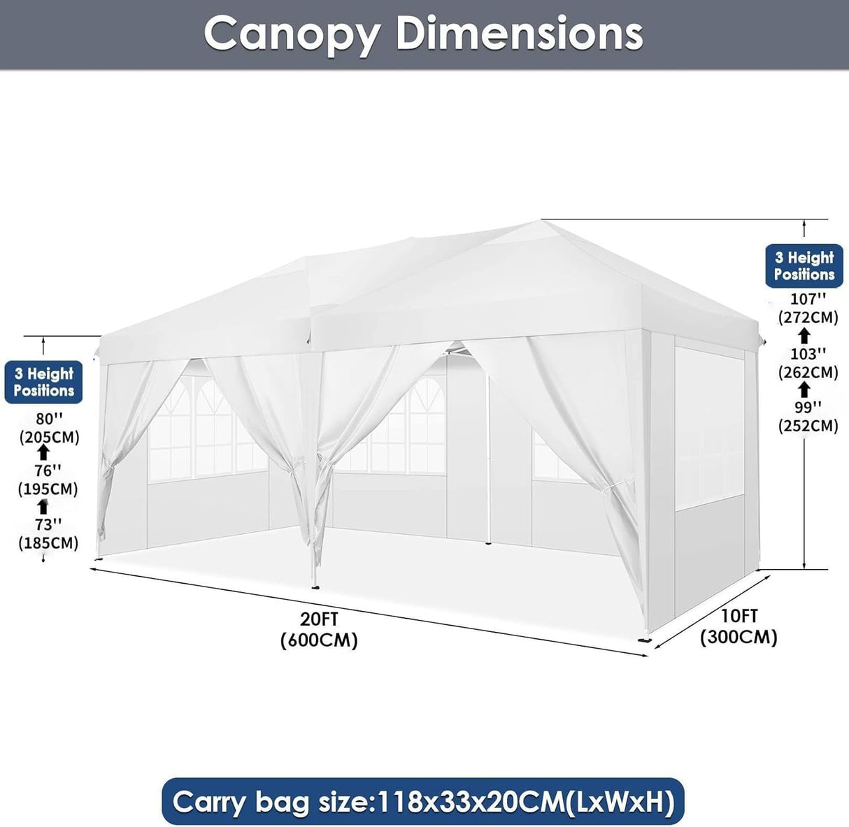COBIZI Canopy 10x20 Pop Up Canopy Tent with 6 Sidewalls Party Tents for Parties Weddings Backyard Waterproof Outdoor Commercial Event Tent with Stakes, Ropes, White COBIZI