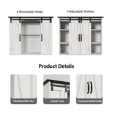 4ever2buy Farmhouse Coffee Bar with Storage, 31.5 Inch Floating Kitchen Wall Cabinet with 6 Hooks for Wall, Wall Mount Cabinet with Barn Door for Living Room, White Kitchen Wall Cabinet 4ever2buy