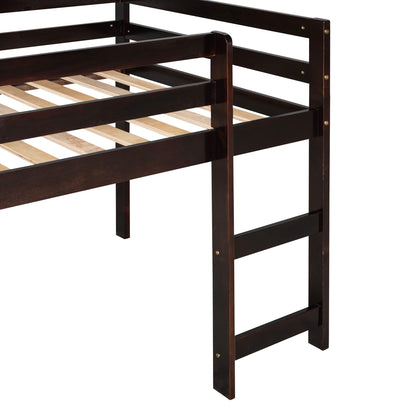 Harper & Bright Designs Twin Size Low Loft Bed with Slide in Espresso - WoodArtSupply