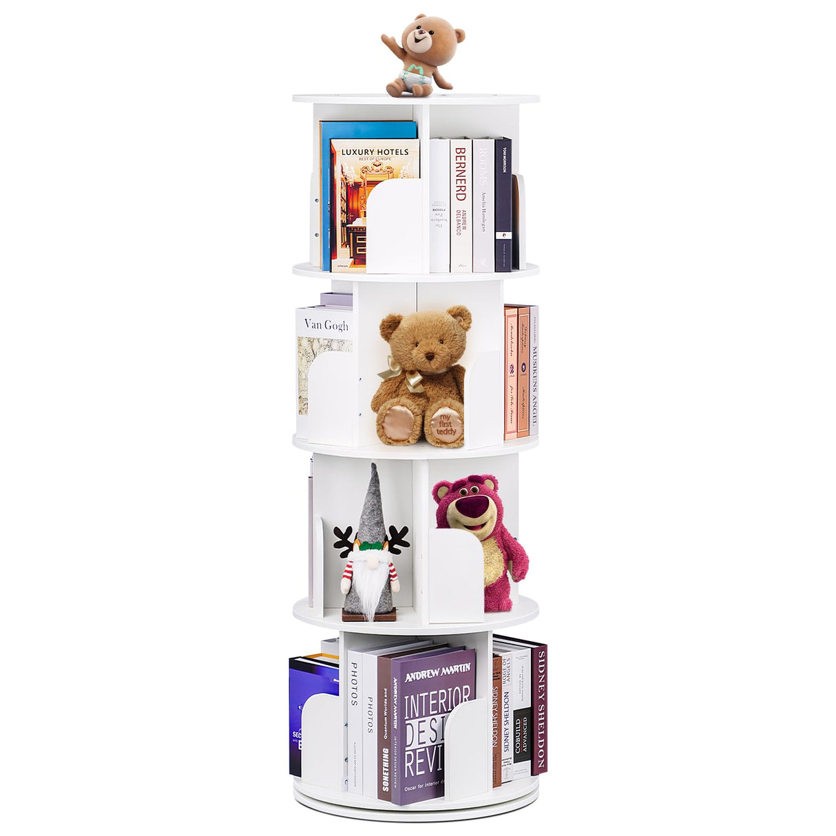 4-Tier 360-Degree Rotating Bookshelf for Kids - Space-Saving Corner Storage Rack in White ABTOR