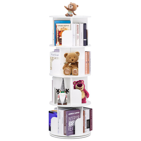 4-Tier 360-Degree Rotating Bookshelf for Kids - Space-Saving Corner Storage Rack in White ABTOR