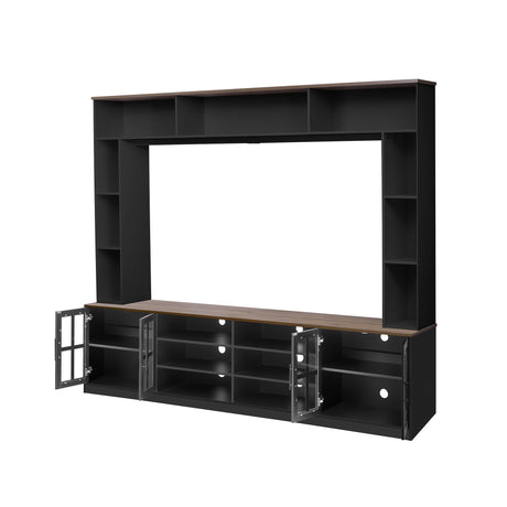 95.5" Wall Unit TV Stand Set with Bookshelves, Entertainment Center for Televisions Up to 80", Large Media Console with Cabinets and Tempered Glass Doors for Living Room Merax