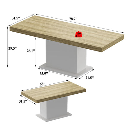 WOODTIME Extendable Conference Table for 6-8 People, 63" to 78.7" Rectangle Meeting Seminar Table for Office Conference Room, White & Brown - WoodArtSupply