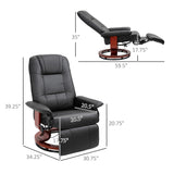 HOMCOM Faux Leather Manual Recliner, Adjustable Swivel Lounge Chair with Footrest, Armrest and Wrapped Wood Base for Living Room, Black HOMCOM