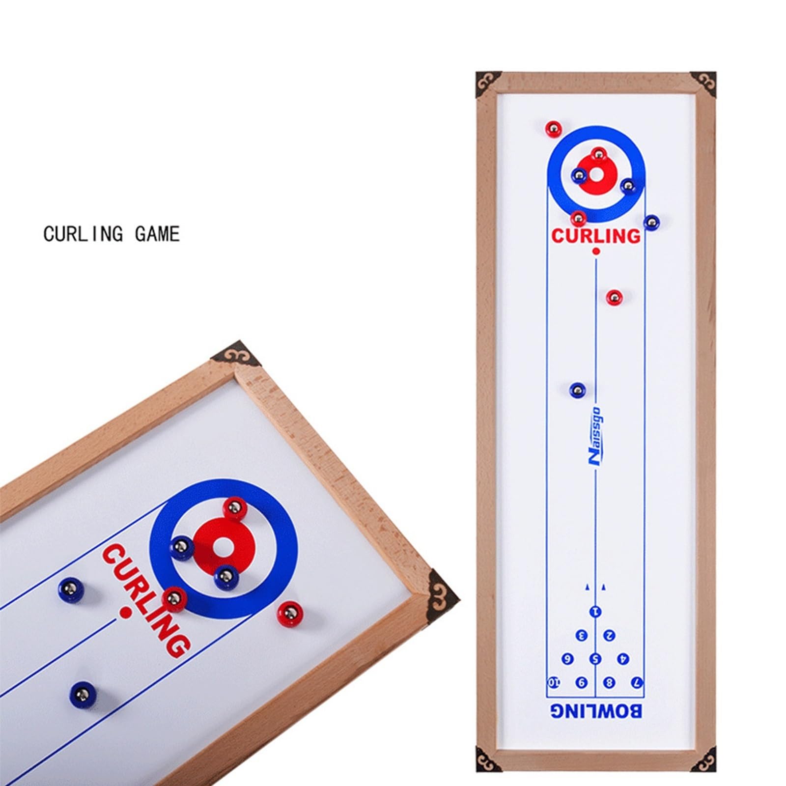 3-in-1 Wood Shuffleboard, Tabletop Curling Game Board Set with 8 Rollers, Portable Mini Tabletop Games for Kids and Adults - WoodArtSupply