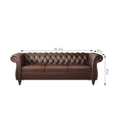 ONCIN Chesterfield Sofa Leather for Living Room, 3 Seater Sofa Tufted Couch Faux Leather with Rolled Arms and Nailhead for Living Room, Bedroom, Office, Apartment (Dark Brown) ONCIN