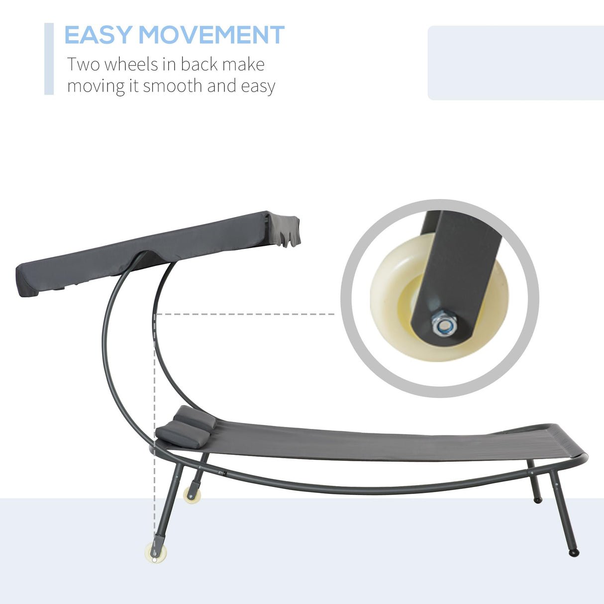 Outsunny Patio Double Chaise Lounge Chair, Outdoor Wheeled Hammock Daybed with Adjustable Canopy and Pillow for Sun Room, Garden, or Poolside, Grey Outsunny