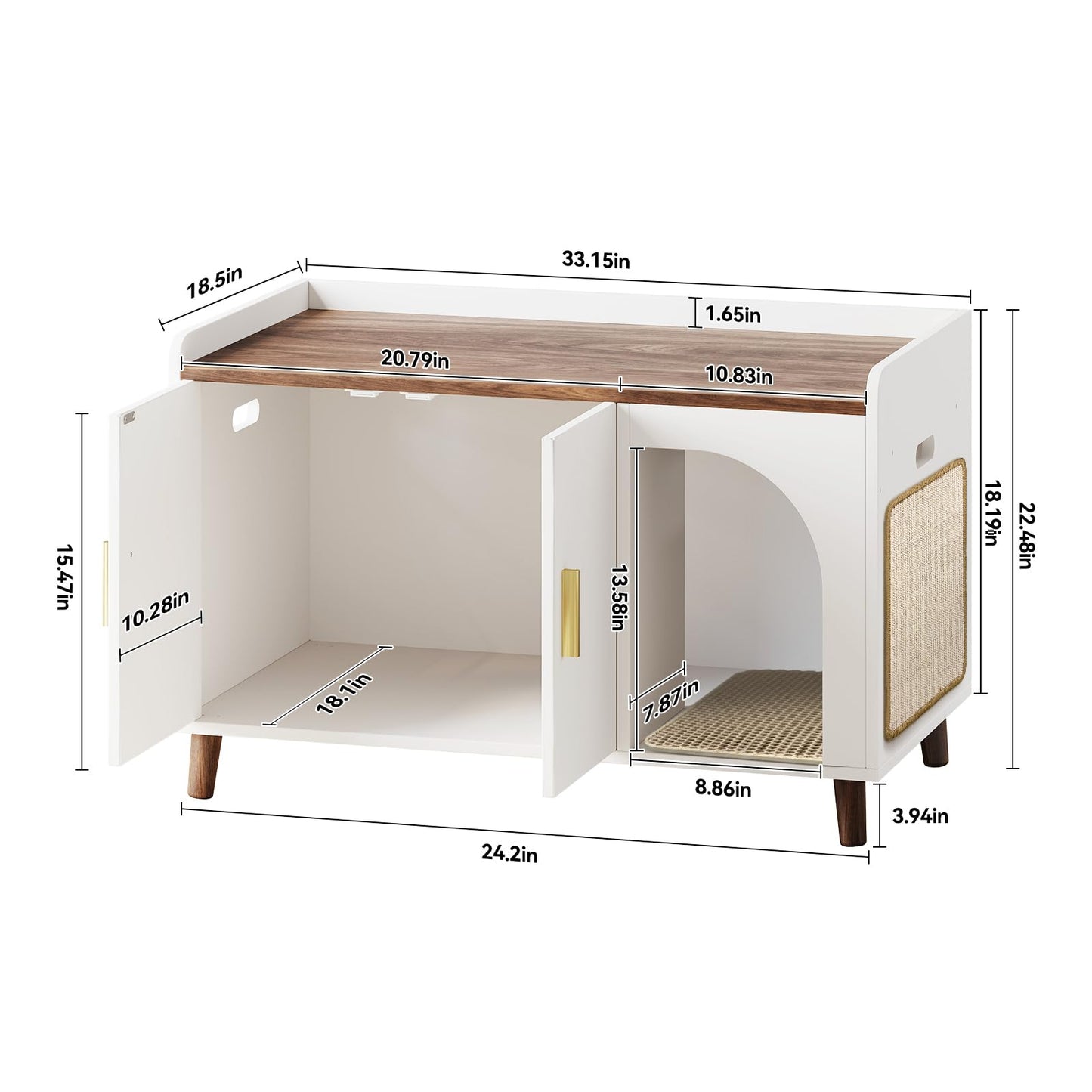 ETHLOMOER Cat Litter Box Enclosure,Hidden Litter Box Furniture with Scratching Mat&Litter Mat,Wooden Cat House as Side End Table Nightstand,Storage Cabinet,Large Modern Litter Box Cabinet,Whi - WoodArtSupply