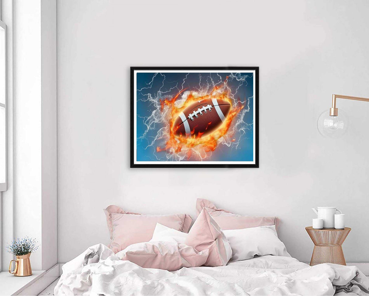 VAIIEYO Diamond Art Kits for Adults Kit Football, Diamond Painting Sports, Paint by Numbers Fire Ball Full Drill Round Rhinestone Craft Canvas for Home Wall Decor Gift 12x16 inch VAIIEYO