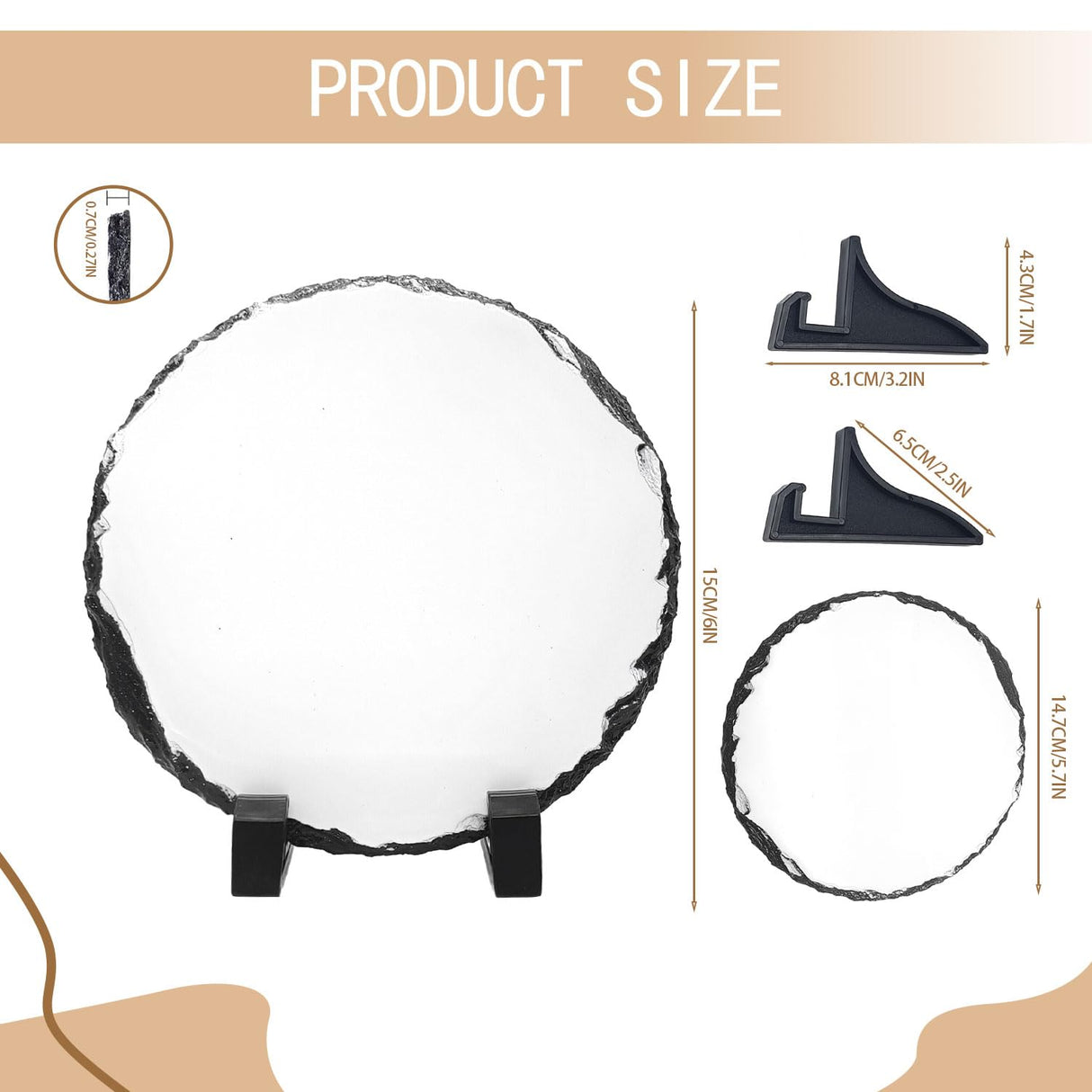 YOUKE OLA 10 Pack Sublimation Slate Blanks with Display Holder, Plaque Rock Stone Customized Picture Memorial Stone Frame, Personalized Photo Gifts for Heat Transfer, 5.9"X5.9" Round YOUKE OLA