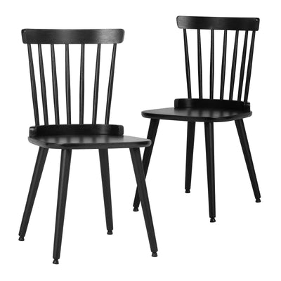 Bekrvio Windsor Chairs Set of 2, Black Farmhouse Spindle Back Dining Chairs with Wood Legs, Solid Wooden Armless Dining Room Chair for Kitchen Room, Living Room, Modern Mid-Century Country Style
