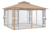 MASTERCANOPY Patio Outdoor Gazebo with Netting Screen Walls and Corner Shelf Design (11x11,Beige) MASTERCANOPY