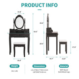 Alohappy Girls Vanity Desk, Makeup Vanity Set with Mirror & Stool, Makeup Table Black Vanity Desk with 4 Drawers Vintage Rose Carving Dressing Desk Alohappy