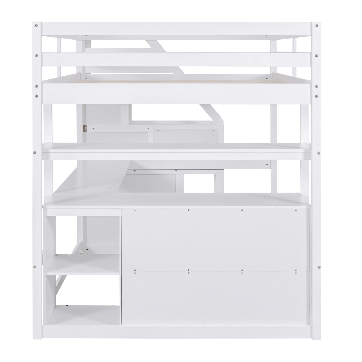 Harper & Bright Designs Full Size Loft Bed Frame with Stairs and Desk, Solid Wood Loft Bed with Storage Drawers and Bookshelf for Kids Teens Adults - White Harper & Bright Designs