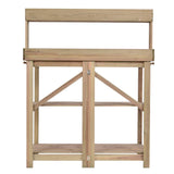 OFFICEJOY Potting Bench, Outdoor Garden Work Station Table w/Galvanized Tabletop, 2 Lower Shelf, 3 Wood Hooks, Plant Flower Pot Workstation Bench Table for Backyard, Balcony, Patio, Yard (Light Oak) OFFICEJOY