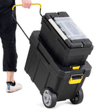 IRONMAX Portable Rolling Tool Box, 2 in 1 Stackable Mechanic Tool Organizer with Wheels and Pull Handle, Plastic Toolbox with Removable Tray for Tools and and Small Parts Storage Generic