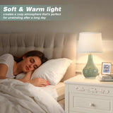 Seealle 19.4" Modern Ceramic Table Lamps for Night Stands - Bedside Lamps Set of 2 for Nightstand, Green Bedroom Lamp for Living Room Cute Desk End Table Office Guest Room Dresser Rocker Swtich Seealle