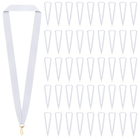Berlune 100 Pcs Neck Ribbon with Snap Clips Solid Award Ribbon Lanyards Blank Medal Ribbons Flat Award Holder for Kids Adults Student Competitions Sports Party Achievement (White) Berlune