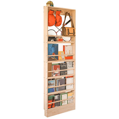 Morimoe Wall-Mounted Wooden Kids Bookshelf with Hooks - Space-Saving Organiser for Toys and Books