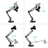 TORCHSTAR Metal Desk Lamp with Clamp, Swing Arm , Architect Adjustable Gooseneck Table Lamp, Clip Desk Lights for Home Office, Work, Study, Reading, E26 Base, Multi-Joint, Black TORCHSTAR