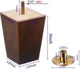 Wood Furniture Legs 5 inch Sofa Legs Pack of 4 Square Brown Couch Legs ,Mid century chair feet,Sofa replacement parts, For Dresser legs Sideboard Recliner couch Circle chair Couch riser Coffee Table SHANJUE