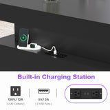 31.5" Square Coffee Table with Sliding Top and Charging Station, Black Coffee Tables with LED Lights and Storage Drawer for Living Room, Modern Center Table with Hidden Compartment, Cabinet Gacfiew