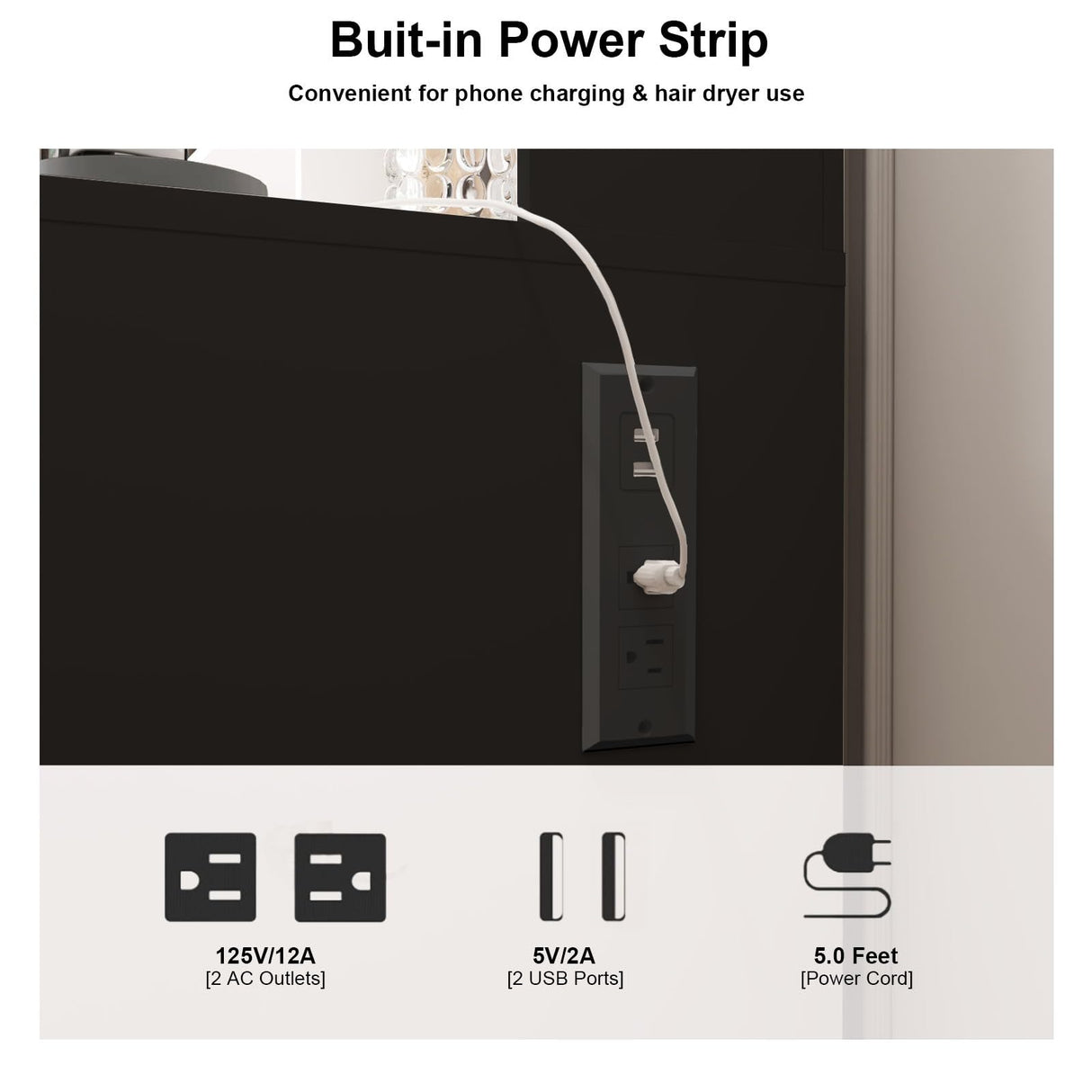 DINGIPP Makeup Vanity Desk with Lighted Mirror and Charging Station, Makeup Table with 4 Drawers & Storage Shelves, Vanity Desk 3 Color Modes Available, Bedroom Dressing Table for Women, girls (Black) DINGIPP