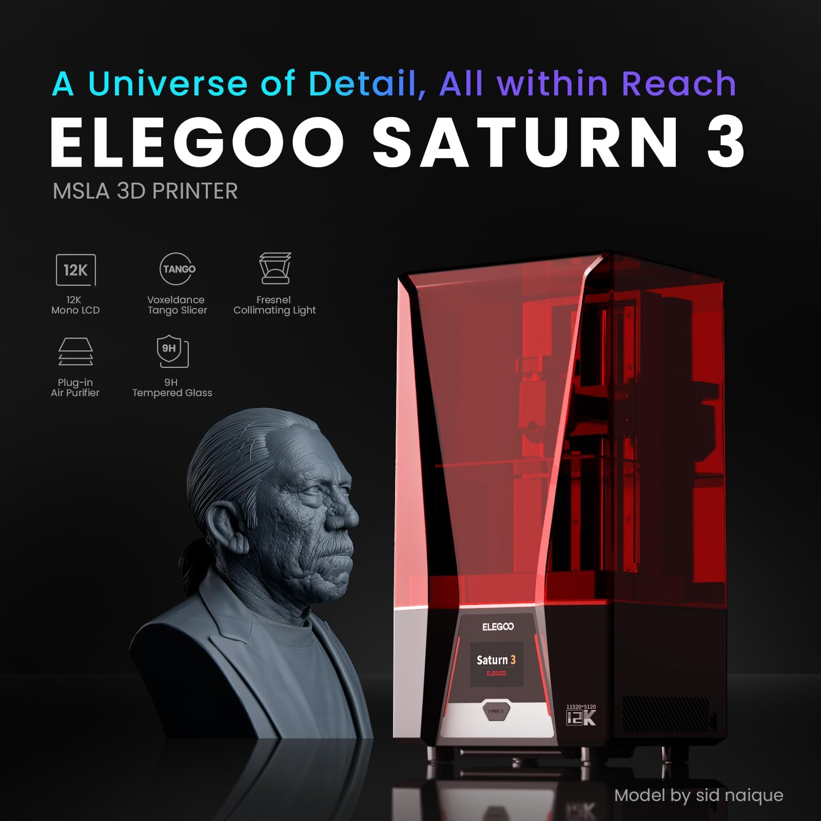 ELEGOO Saturn 3 MSLA 12K 3D Printer, Desktop Resin 3D Printer with 10-Inch Monochrome LCD, Voxeldance Tango Slicer, Large Printing Size of 8.62x4.84x9.84 inches - WoodArtSupply