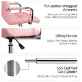 Yaheetech Desk Chairs with Wheels/Armrests Modern PU Leather Office Chair Height Adjustable Home Computer Executive Chair on Wheels 360° Swivel - Pink Yaheetech