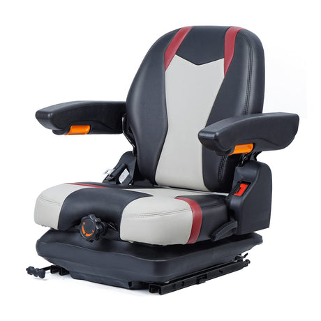 Highback Low Suspension Tractor Seat, Adjustable Backrest and Slide Rails Forklift Seat, Adjustable Armrests Shock Absorber Heavy Duty Seat for Toro Mower Excavator Harvester TICSEA