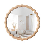 Irregular Wall Mirror,Wood Round Farmhouse Mirror Unique Vanity Mirror,24" Nature Wooden Modern Bathroom Mirror for Washroom Living Room Bedroom GLCS GLAUCUS