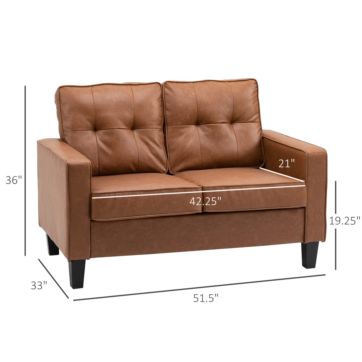 HOMCOM 51" Wide Loveseat with Armrest, 2-Seater Tufted PU Leather Double Sofa, Brown Aosom