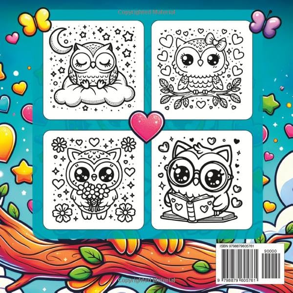 Cute Owls Coloring book for kids: 50 Cute Cartoon Birds designs for Boys and Girls Ages 3-12 Majosta