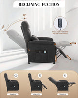 Power Recliner Chair for Adults – Heated Massage, Vibration, Electric Reclining Sofa with Side Pocket & Remote, Adjustable Recliner for Living Room or Home Theater Seating (Premium, Black) NBBOTBOT