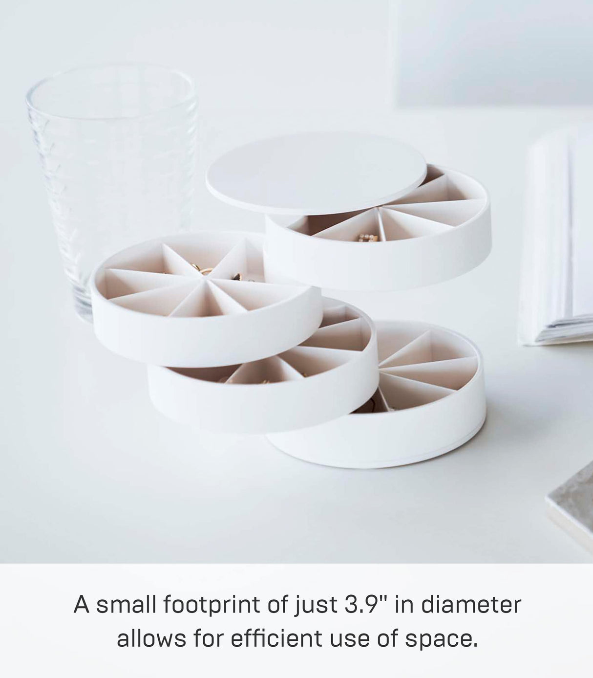 Yamazaki Home Tower Rotating Jewelry Organizer, 4-Tier Storage Box, Stacked Accessory Trays - Sectioned - Abs Plastic YAMAZAKI