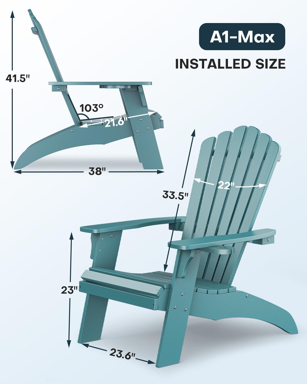 Upstreman Home Oversized Adirondack Chair Set of 2, Outdoor Fire Pit Chair with 2 Cup Holders, Adirondack Patio Chair Weather Resistant for Outside, Porch, Lawn, Garden- A1 Max(Blue) - WoodArtSupply