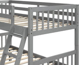 MERITLINE L-Shaped Quad Bunk Bed, Four Bunk Bed Twin Over Twin with Angle Ladder,Wooden Corner 4 Bed Bunk Bed for Kids, Teens, Adults, No Box Spring Needed (Twin, Grey) MERITLINE