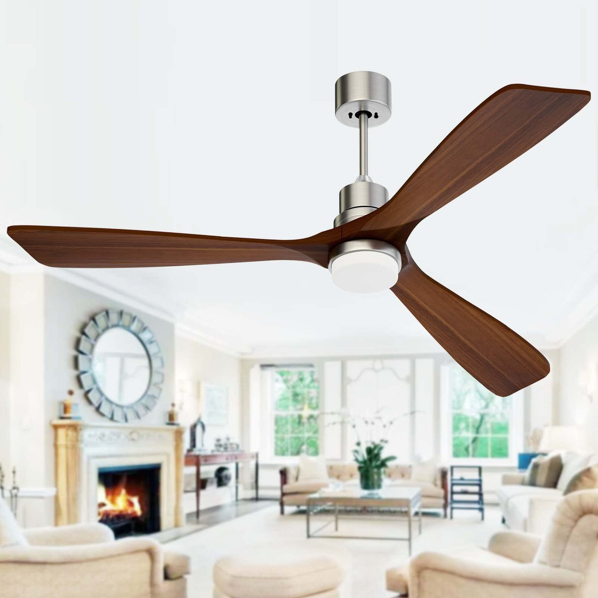 Obabala 52'' Ceiling Fan Outdoor Ceiling Fan with LED Light Remote Control for Patios Modern Ceiling Fan Reversible DC Motor and Brushed Nickel Obabala