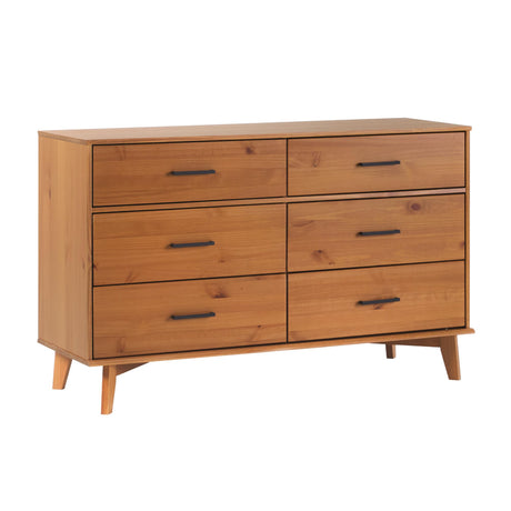Walker Edison Modern 6-Drawer Dresser Bedroom Storage Organizer, 52 inch, Caramel Handle Walker Edison