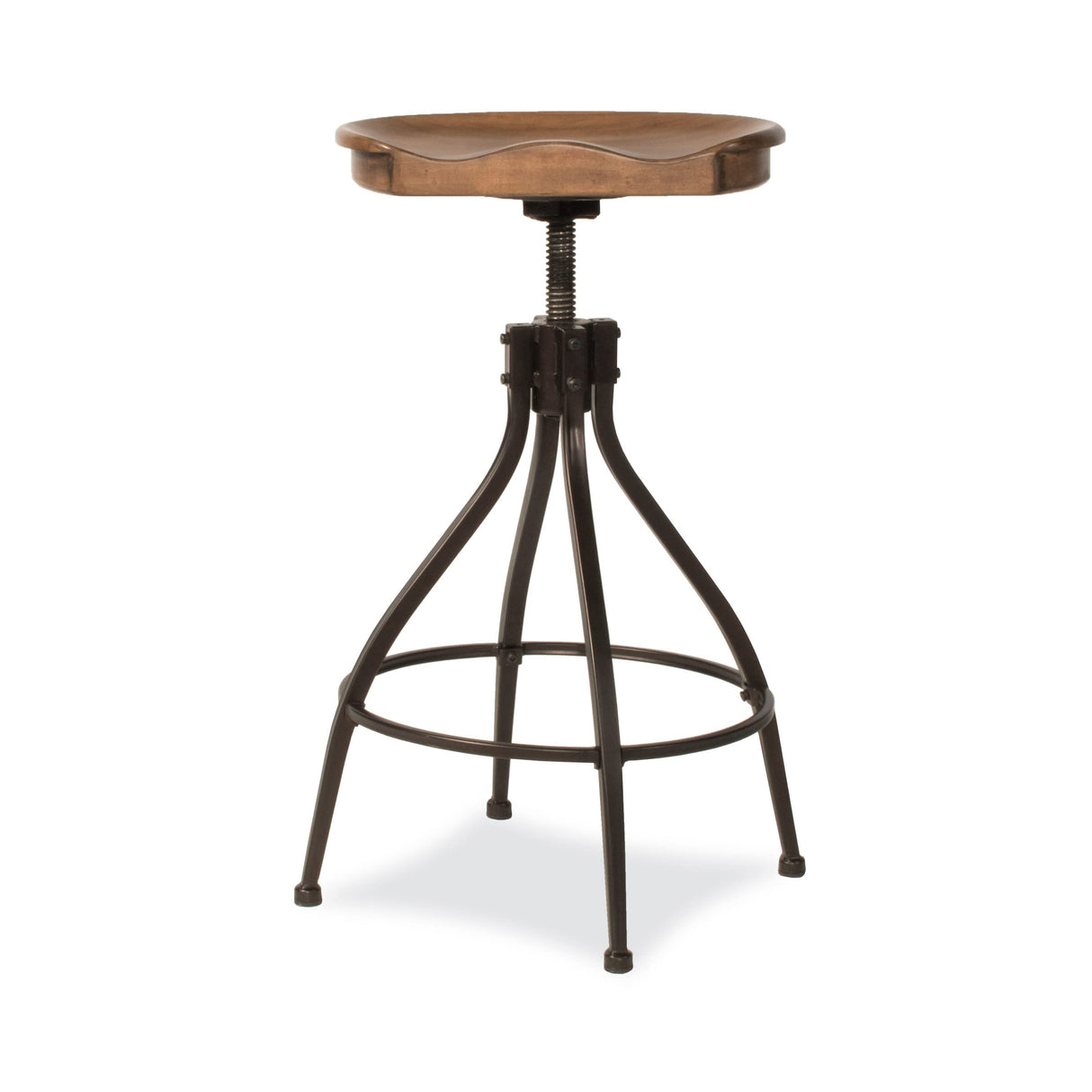 Hillsdale Worland Backless Metal Adjustable Height Stool with Wood Saddle Seat, Brown Hillsdale