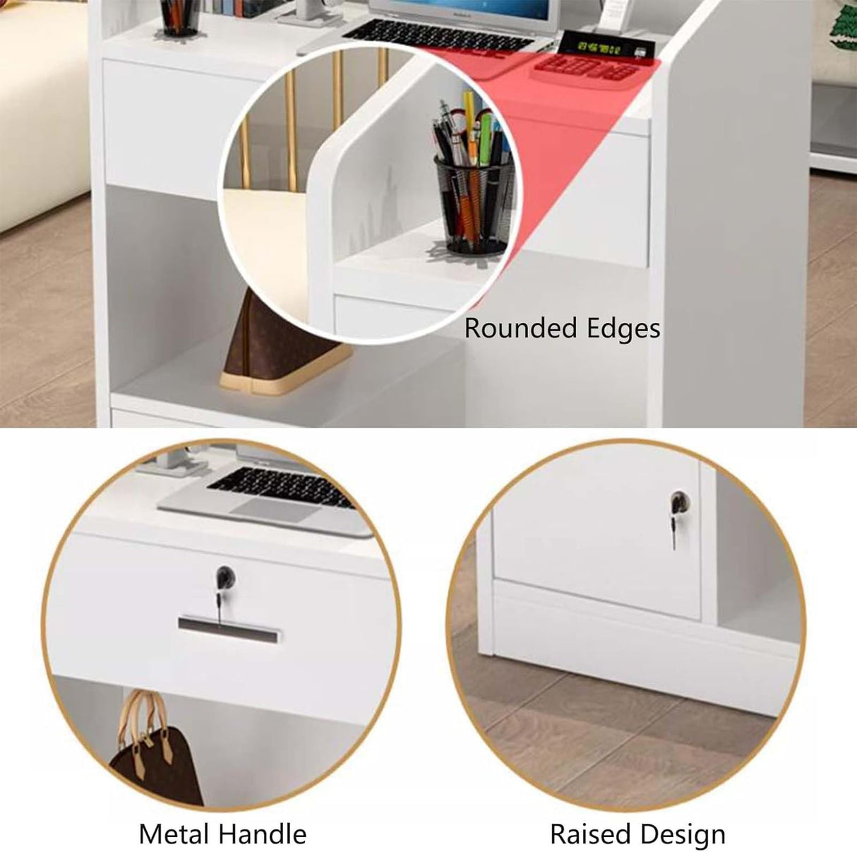 Reception Desk with Counter,Small Front Desk with Drawer & Cabinet,Reception Counter for Small Spaces,Retail Checkout Counter for Clothing Store Lobby Beauty Salon Generic